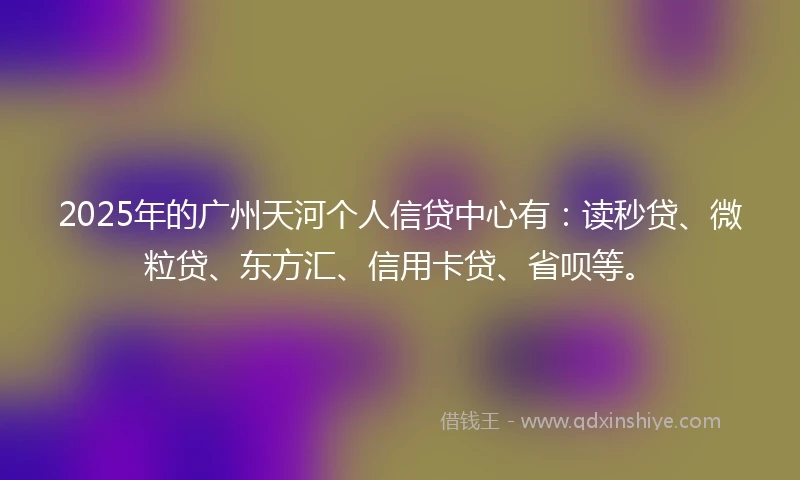 2025年的广州天河个人信贷中心有：读秒贷、微粒贷、东方汇、信用卡贷、省呗等。
