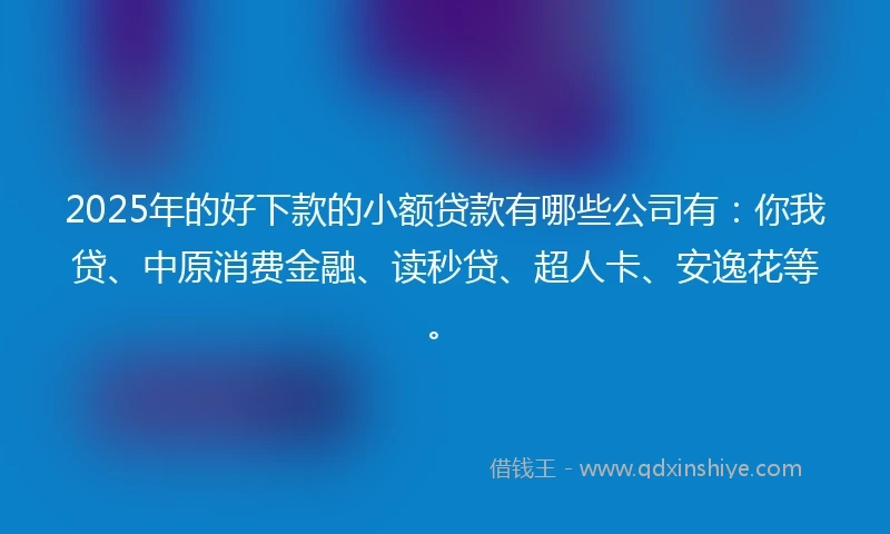 2025年的好下款的小额贷款有哪些公司有：你我贷、中原消费金融、读秒贷、超人卡、安逸花等。