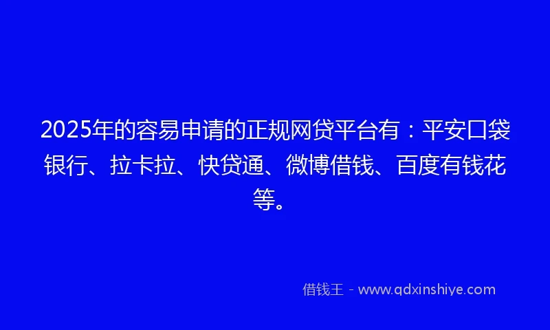 2025年的容易申请的正规网贷平台有：平安口袋银行、拉卡拉、快贷通、微博借钱、百度有钱花等。