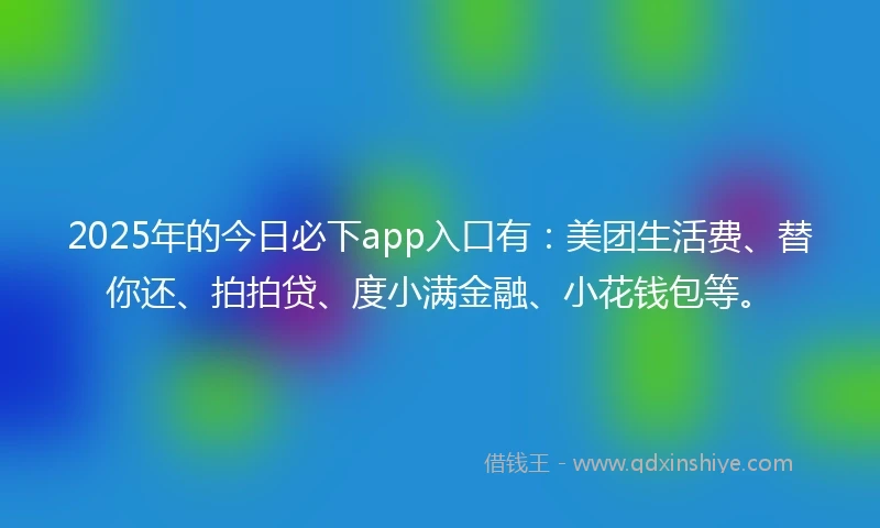 2025年的今日必下app入口有：美团生活费、替你还、拍拍贷、度小满金融、小花钱包等。