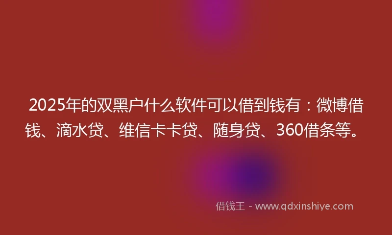 2025年的双黑户什么软件可以借到钱有：微博借钱、滴水贷、维信卡卡贷、随身贷、360借条等。