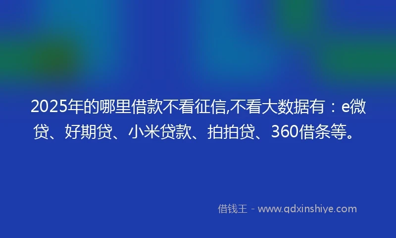 2025年的哪里借款不看征信,不看大数据有：e微贷、好期贷、小米贷款、拍拍贷、360借条等。