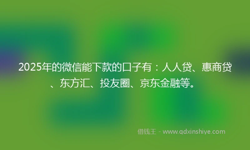 2025年的微信能下款的口子有：人人贷、惠商贷、东方汇、投友圈、京东金融等。