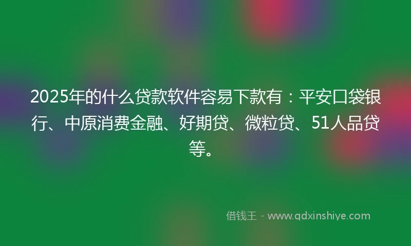 2025年的什么贷款软件容易下款有：平安口袋银行、中原消费金融、好期贷、微粒贷、51人品贷等。
