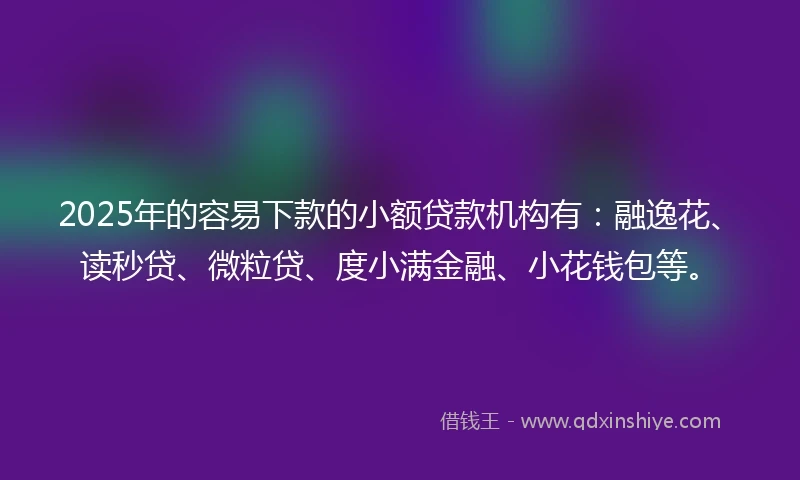 2025年的容易下款的小额贷款机构有：融逸花、读秒贷、微粒贷、度小满金融、小花钱包等。
