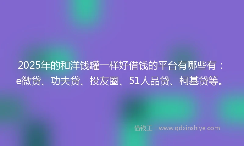 2025年的和洋钱罐一样好借钱的平台有哪些有：e微贷、功夫贷、投友圈、51人品贷、柯基贷等。