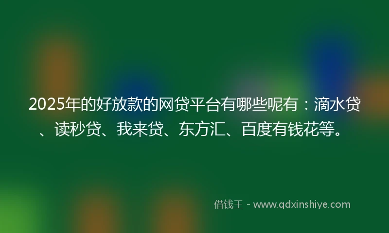2025年的好放款的网贷平台有哪些呢有：滴水贷、读秒贷、我来贷、东方汇、百度有钱花等。