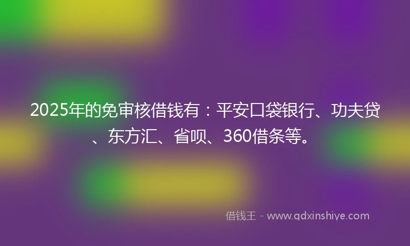 2025年的免审核借钱有：平安口袋银行、功夫贷、东方汇、省呗、360借条等。