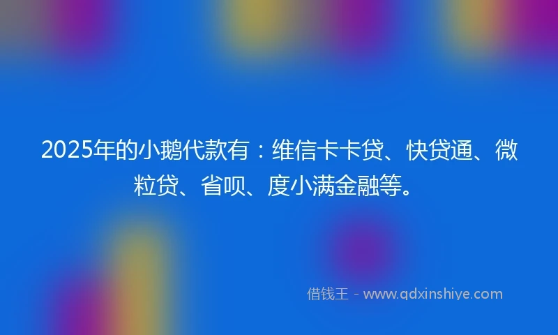 2025年的小鹅代款有：维信卡卡贷、快贷通、微粒贷、省呗、度小满金融等。