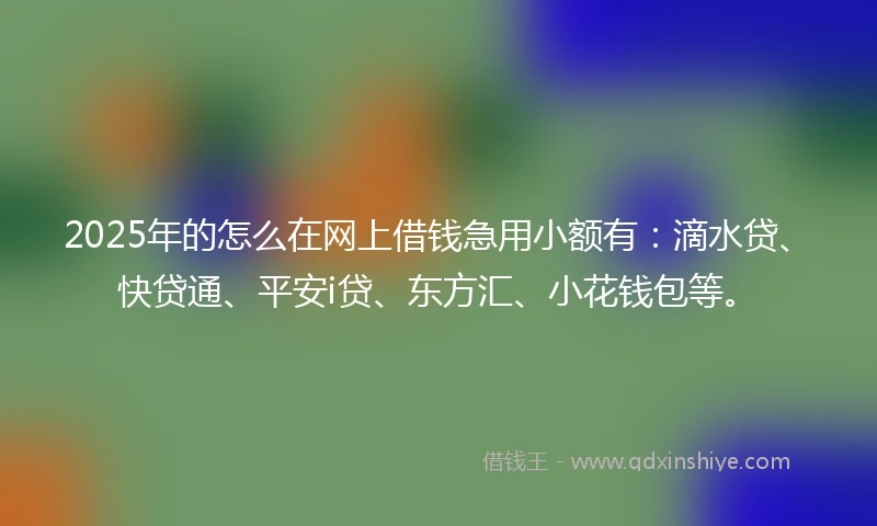 2025年的怎么在网上借钱急用小额有：滴水贷、快贷通、平安i贷、东方汇、小花钱包等。