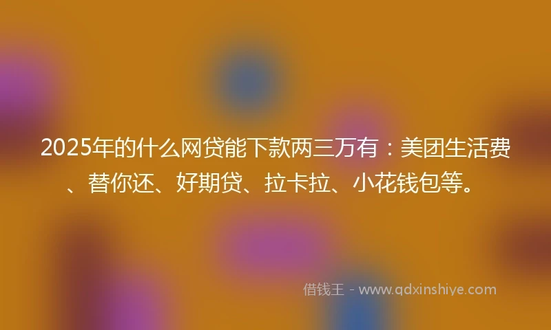 2025年的什么网贷能下款两三万有：美团生活费、替你还、好期贷、拉卡拉、小花钱包等。