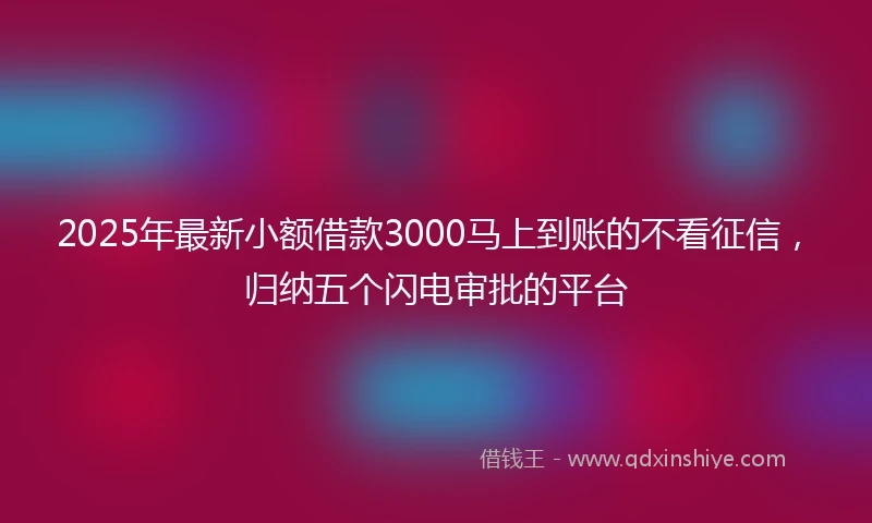 2025年最新小额借款3000马上到账的不看征信，归纳五个闪电审批的平台