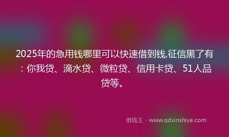 2025年的急用钱哪里可以快速借到钱,征信黑了有：你我贷、滴水贷、微粒贷、信用卡贷、51人品贷等。