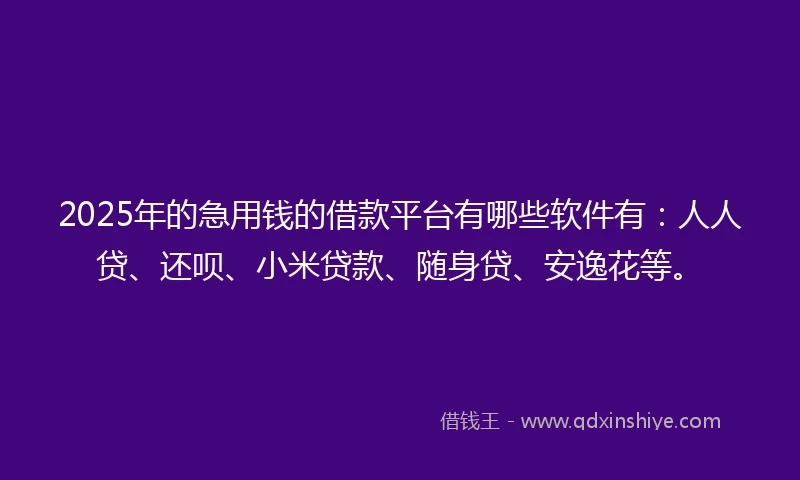 2025年的急用钱的借款平台有哪些软件有：人人贷、还呗、小米贷款、随身贷、安逸花等。