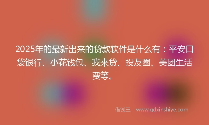 2025年的最新出来的贷款软件是什么有：平安口袋银行、小花钱包、我来贷、投友圈、美团生活费等。