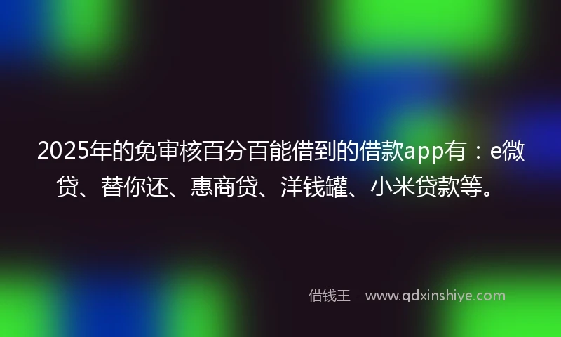 2025年的免审核百分百能借到的借款app有：e微贷、替你还、惠商贷、洋钱罐、小米贷款等。