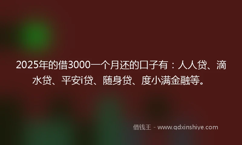 2025年的借3000一个月还的口子有：人人贷、滴水贷、平安i贷、随身贷、度小满金融等。
