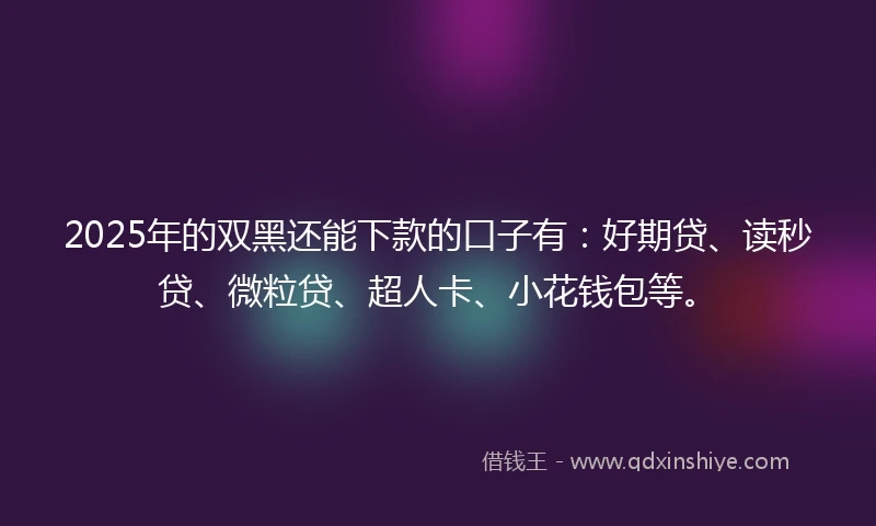 2025年的双黑还能下款的口子有：好期贷、读秒贷、微粒贷、超人卡、小花钱包等。
