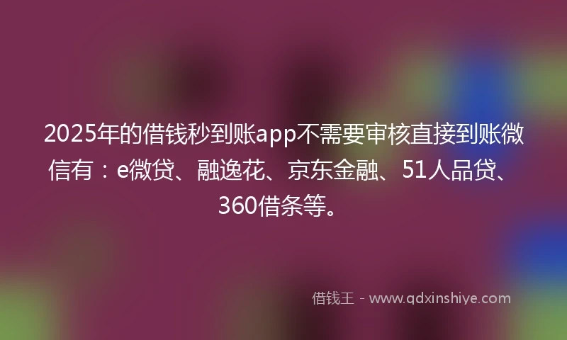2025年的借钱秒到账app不需要审核直接到账微信有：e微贷、融逸花、京东金融、51人品贷、360借条等。
