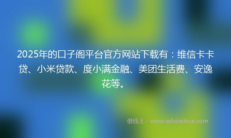 2025年的口子阁平台官方网站下载有：维信卡卡贷、小米贷款、度小满金融、美团生活费、安逸花等。