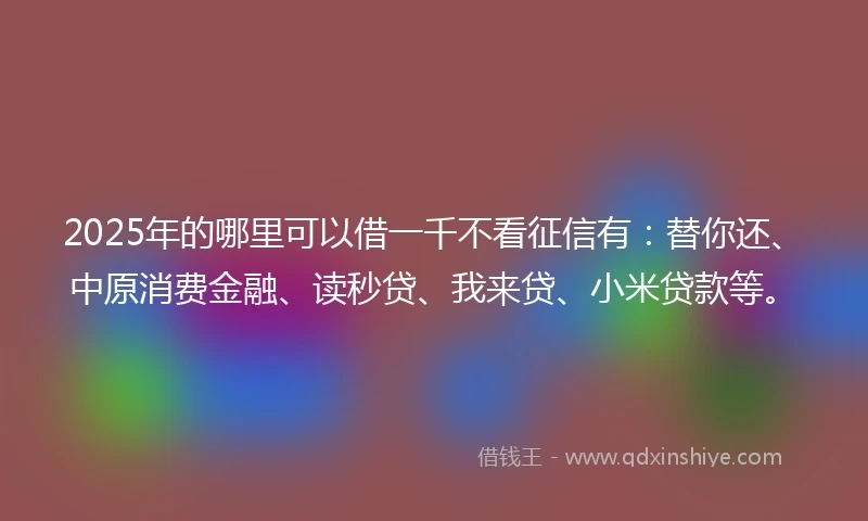 2025年的哪里可以借一千不看征信有：替你还、中原消费金融、读秒贷、我来贷、小米贷款等。