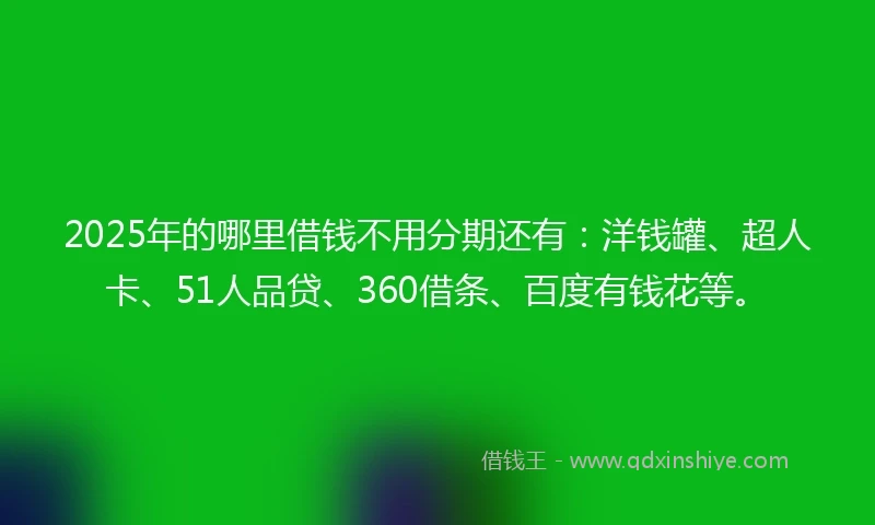 2025年的哪里借钱不用分期还有：洋钱罐、超人卡、51人品贷、360借条、百度有钱花等。