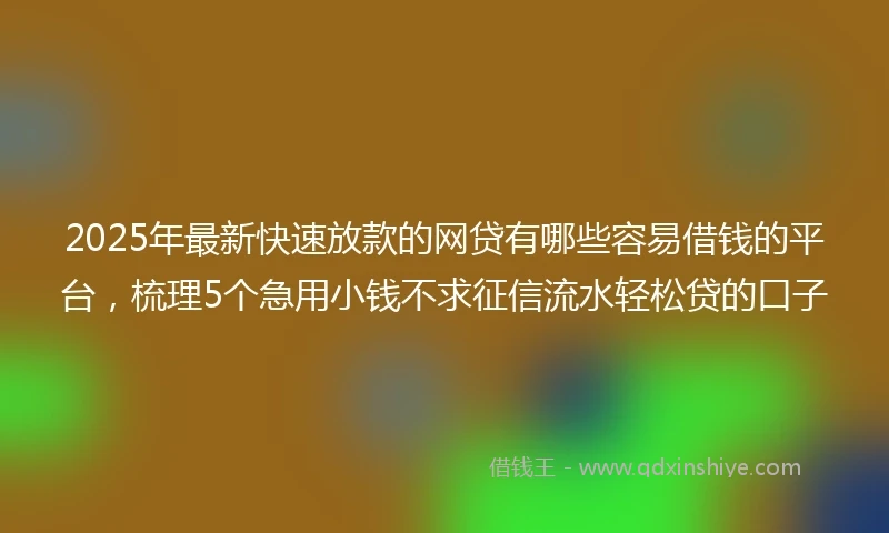 2025年最新快速放款的网贷有哪些容易借钱的平台，梳理5个急用小钱不求征信流水轻松贷的口子