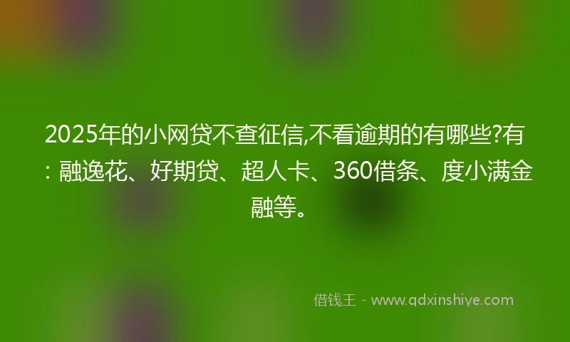 2025年的小网贷不查征信,不看逾期的有哪些?有：融逸花、好期贷、超人卡、360借条、度小满金融等。