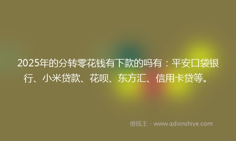 2025年的分转零花钱有下款的吗有：平安口袋银行、小米贷款、花呗、东方汇、信用卡贷等。