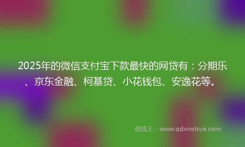 2025年的微信支付宝下款最快的网贷有：分期乐、京东金融、柯基贷、小花钱包、安逸花等。