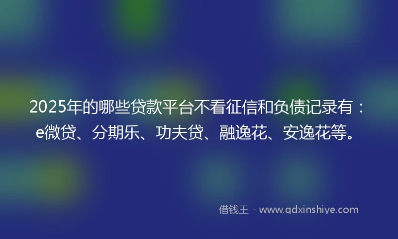 2025年的哪些贷款平台不看征信和负债记录有：e微贷、分期乐、功夫贷、融逸花、安逸花等。