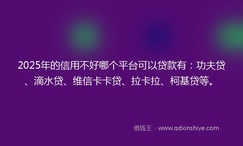 2025年的信用不好哪个平台可以贷款有：功夫贷、滴水贷、维信卡卡贷、拉卡拉、柯基贷等。