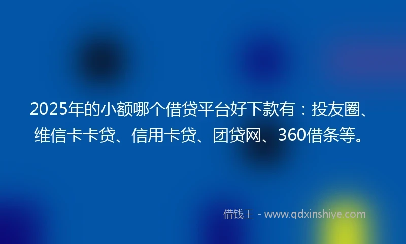 2025年的小额哪个借贷平台好下款有：投友圈、维信卡卡贷、信用卡贷、团贷网、360借条等。