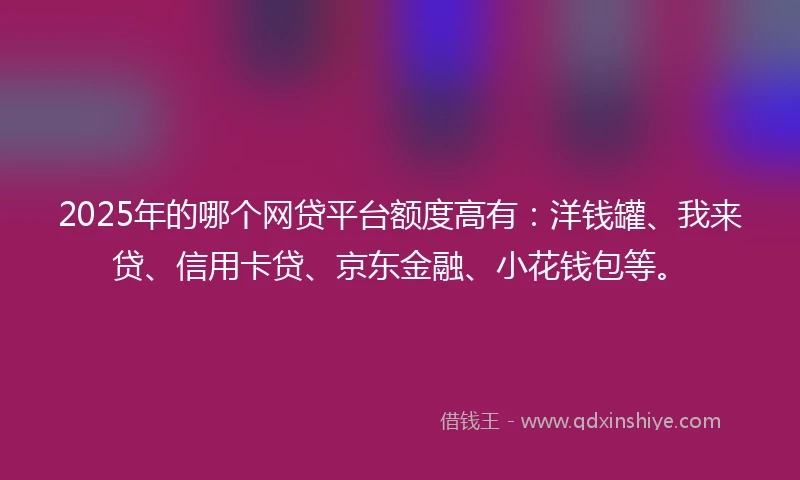 2025年的哪个网贷平台额度高有：洋钱罐、我来贷、信用卡贷、京东金融、小花钱包等。