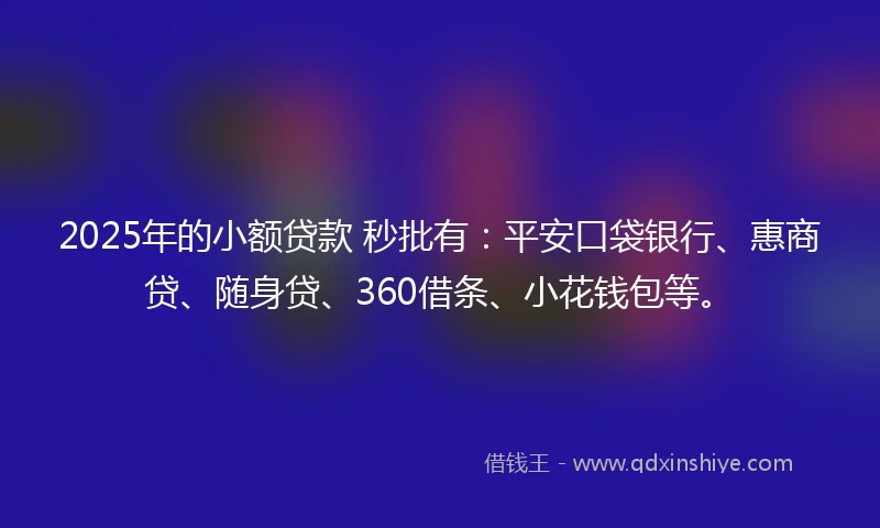 2025年的小额贷款 秒批有：平安口袋银行、惠商贷、随身贷、360借条、小花钱包等。