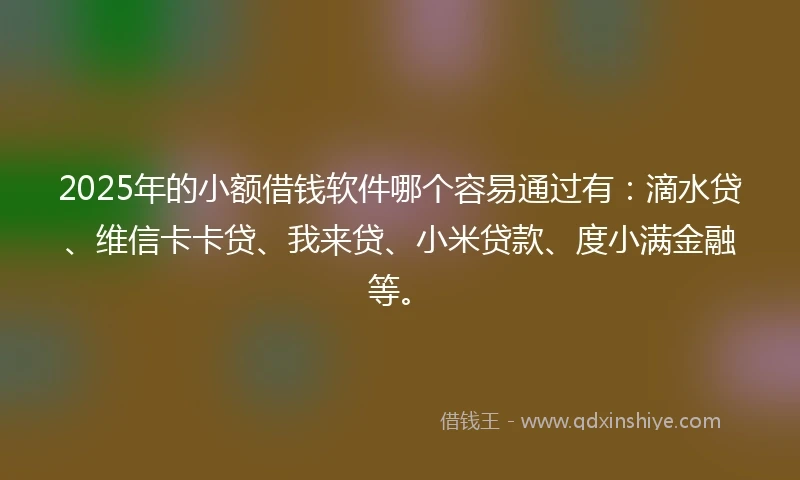 2025年的小额借钱软件哪个容易通过有：滴水贷、维信卡卡贷、我来贷、小米贷款、度小满金融等。