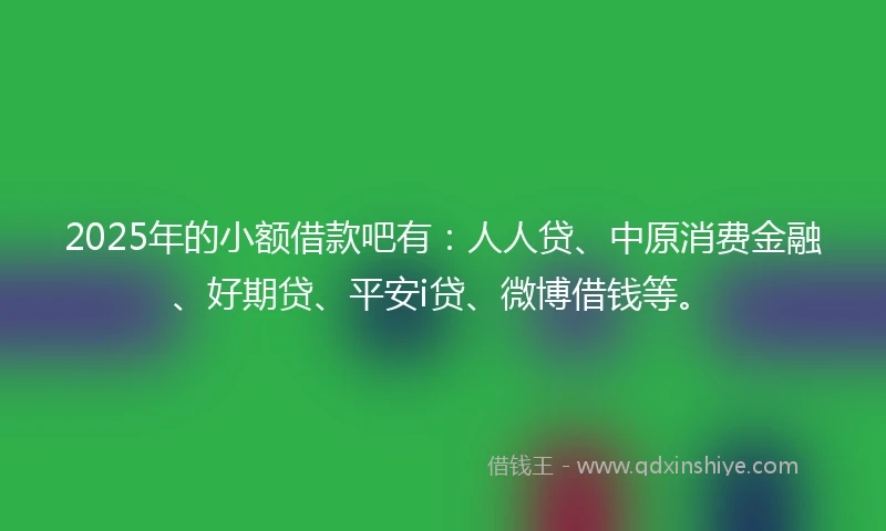 2025年的小额借款吧有：人人贷、中原消费金融、好期贷、平安i贷、微博借钱等。