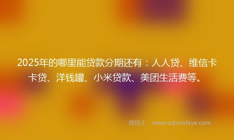 2025年的哪里能贷款分期还有：人人贷、维信卡卡贷、洋钱罐、小米贷款、美团生活费等。