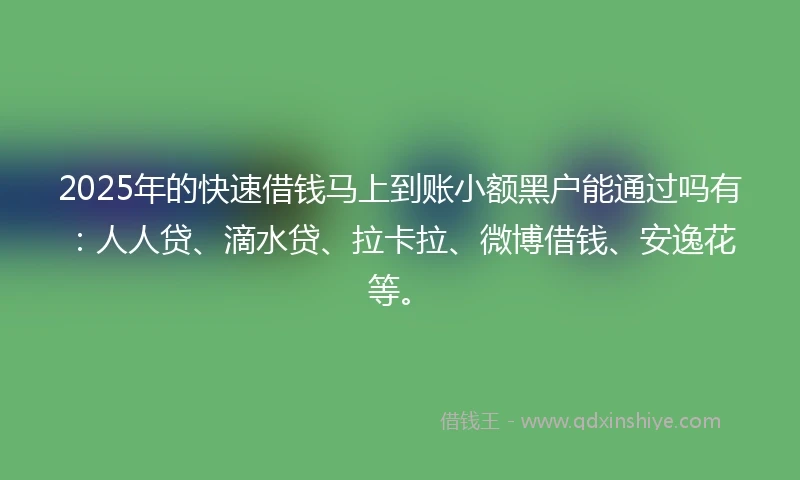 2025年的快速借钱马上到账小额黑户能通过吗有：人人贷、滴水贷、拉卡拉、微博借钱、安逸花等。