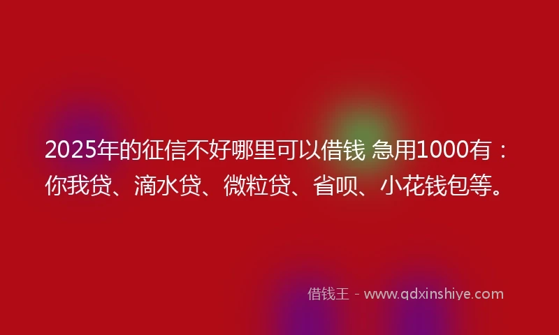 2025年的征信不好哪里可以借钱 急用1000有：你我贷、滴水贷、微粒贷、省呗、小花钱包等。