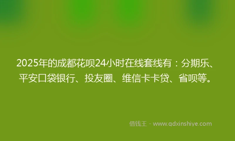 2025年的成都花呗24小时在线套线有：分期乐、平安口袋银行、投友圈、维信卡卡贷、省呗等。