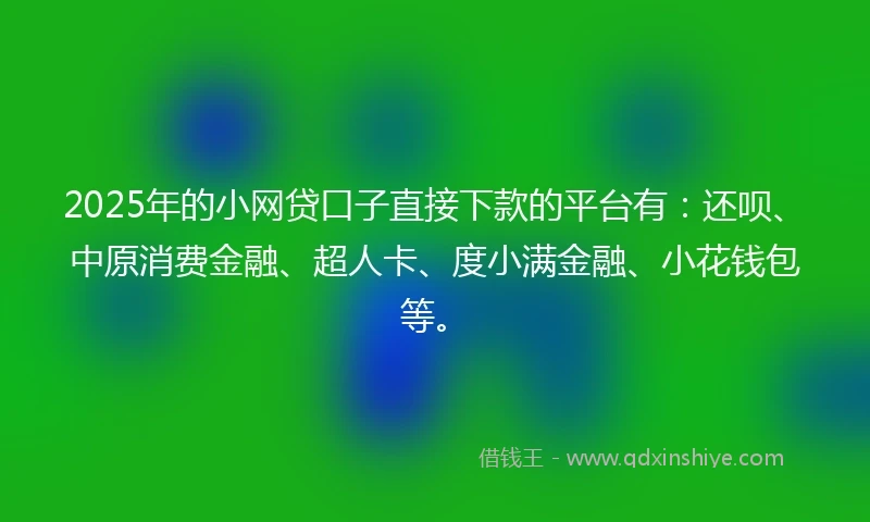 2025年的小网贷口子直接下款的平台有：还呗、中原消费金融、超人卡、度小满金融、小花钱包等。