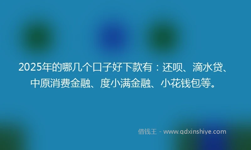 2025年的哪几个口子好下款有：还呗、滴水贷、中原消费金融、度小满金融、小花钱包等。