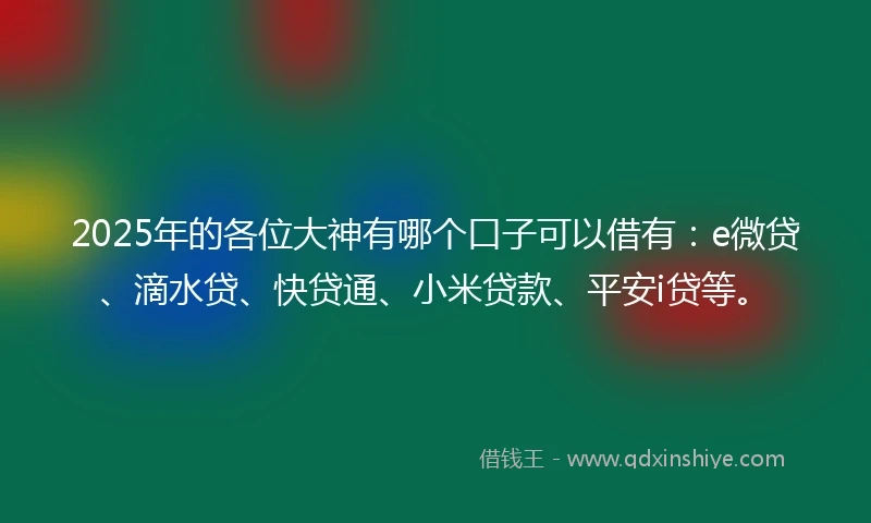 2025年的各位大神有哪个口子可以借有：e微贷、滴水贷、快贷通、小米贷款、平安i贷等。