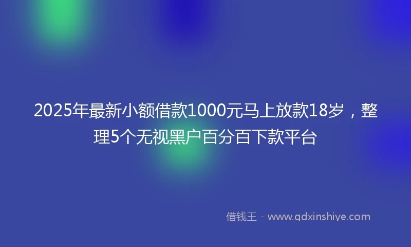 2025年最新小额借款1000元马上放款18岁，整理5个无视黑户百分百下款平台