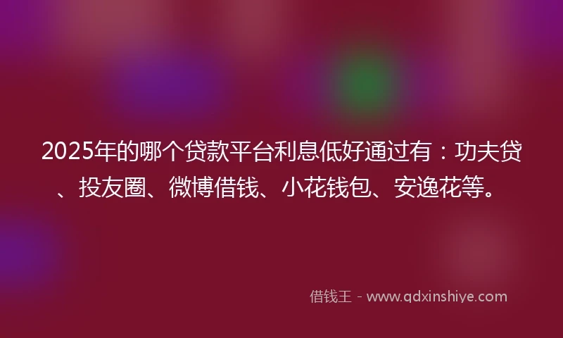 2025年的哪个贷款平台利息低好通过有：功夫贷、投友圈、微博借钱、小花钱包、安逸花等。