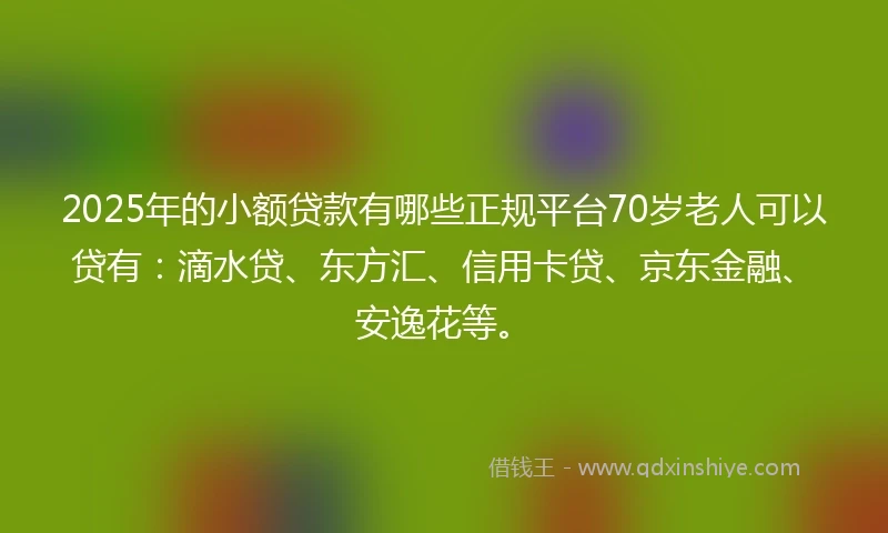 2025年的小额贷款有哪些正规平台70岁老人可以贷有：滴水贷、东方汇、信用卡贷、京东金融、安逸花等。