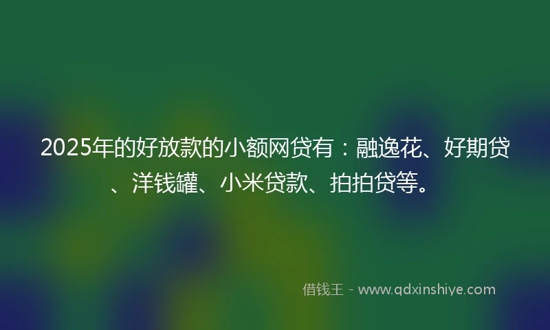 2025年的好放款的小额网贷有：融逸花、好期贷、洋钱罐、小米贷款、拍拍贷等。