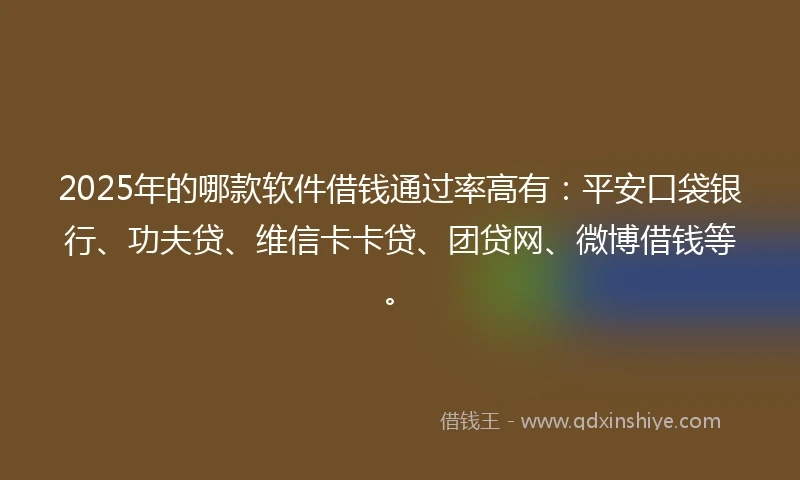 2025年的哪款软件借钱通过率高有：平安口袋银行、功夫贷、维信卡卡贷、团贷网、微博借钱等。