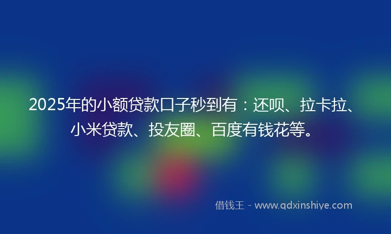2025年的小额贷款口子秒到有：还呗、拉卡拉、小米贷款、投友圈、百度有钱花等。